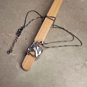 Sterling Silver Horse Head Pendant Necklace-Black Rhodium Plated Chain